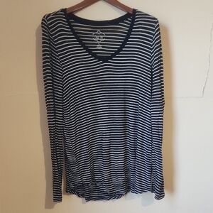 Pink Rose Navy & White Striped V-Neck Long Sleeve Top